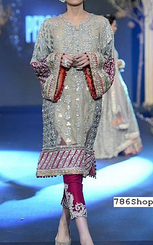  Beige Crinkle Chiffon Suit. | Pakistani Dresses in USA- Image 1