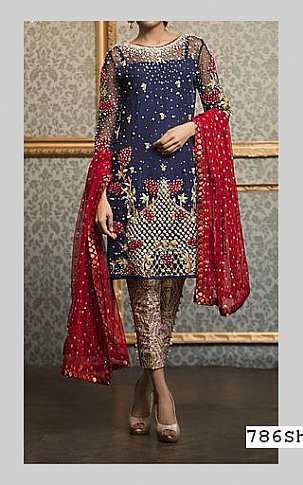  Navy Blue Chiffon Suit | Pakistani Party Wear Dresses- Image 1