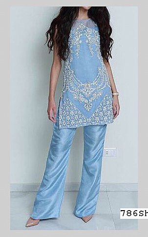  Sky Blue Chiffon Suit | Pakistani Party Wear Dresses- Image 1