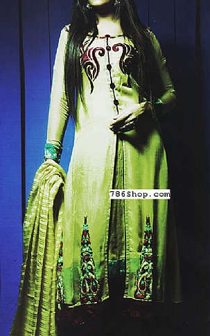  Parrot Green Chiffon Suit | Pakistani Party Wear Dresses USA- Image 1