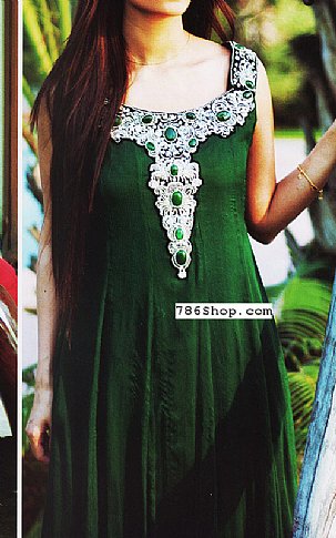  Bottle Green Chiffon Suit | Pakistani Party Wear Dresses- Image 1