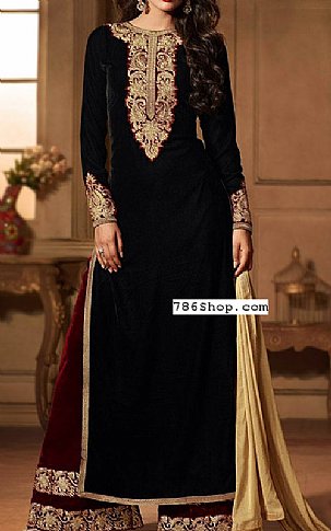  Black Velvet Suit | Pakistani Dresses in USA- Image 1