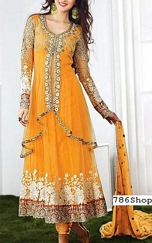  Yellow Chiffon Suit | Pakistani Party Wear Dresses- Image 1