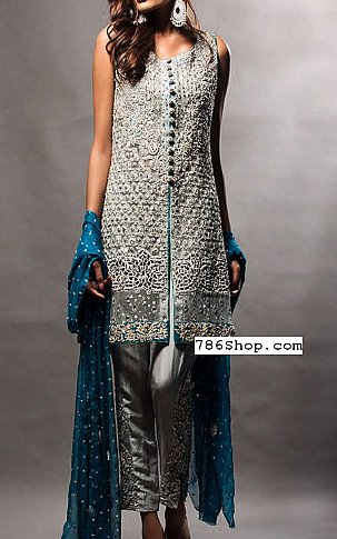  Grey Chiffon Suit | Pakistani Party Wear Dresses USA- Image 1