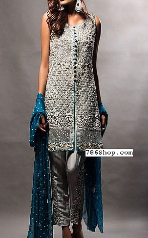  Grey Chiffon Suit | Pakistani Party Wear Dresses- Image 1