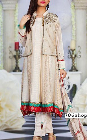  Cream Chiffon Suit | Pakistani Party Wear Dresses- Image 1