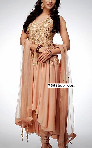  Beige Silk Suit | Pakistani Party Wear Dresses USA- Image 1