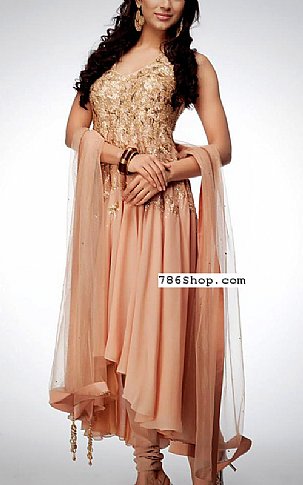  Beige Silk Suit | Pakistani Party Wear Dresses- Image 1