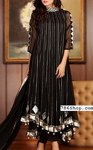  Black Chiffon Suit | Pakistani Party Wear Dresses- Image 1