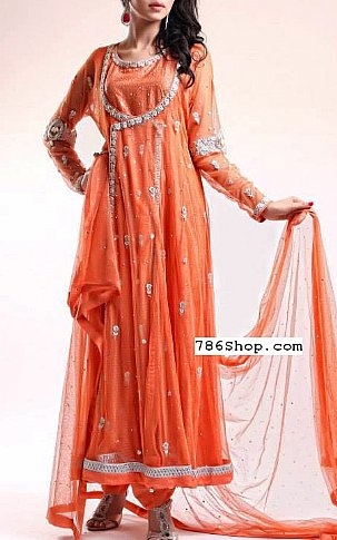  Orange Chiffon Suit | Pakistani Party Wear Dresses- Image 1