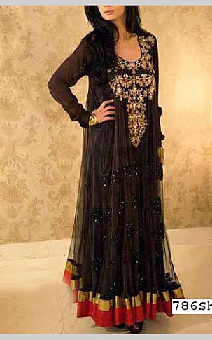  Black Net Suit | Pakistani Party Wear Dresses- Image 1