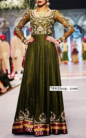  Dark Green Chiffon Suit | Pakistani Party Wear Dresses- Image 1