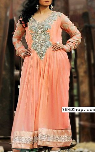  Peach Chiffon Suit | Pakistani Party Wear Dresses- Image 1