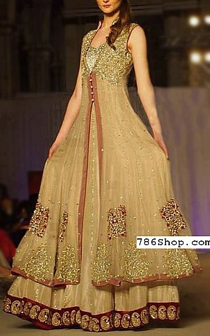  Fawn Chiffon Suit | Pakistani Party Wear Dresses USA- Image 1