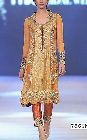  Rust/Gold Chiffon Suit | Pakistani Party Wear Dresses- Image 1