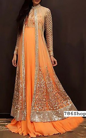  Orange  Chiffon Suit | Pakistani Party Wear Dresses- Image 1