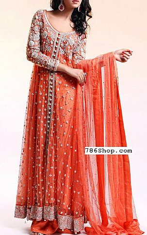  Orange Net Suit | Pakistani Party Wear Dresses- Image 1