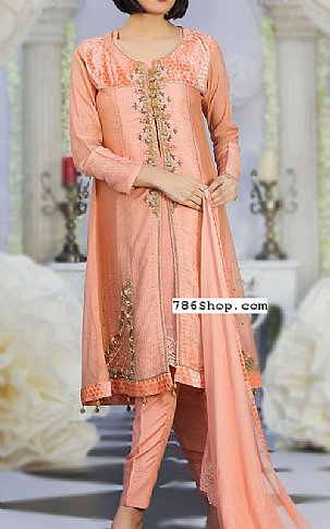  Peach Silk Suit | Pakistani Party Wear Dresses- Image 1