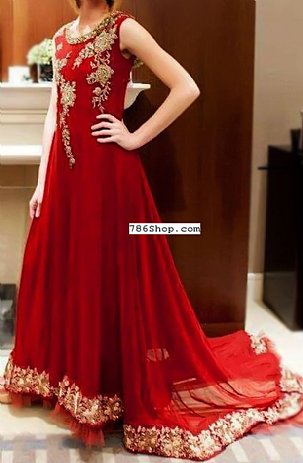  Red Chiffon Suit | Pakistani Party Wear Dresses- Image 1