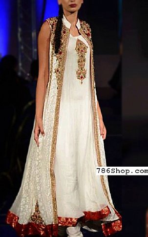  White Chiffon Suit | Pakistani Party Wear Dresses- Image 1