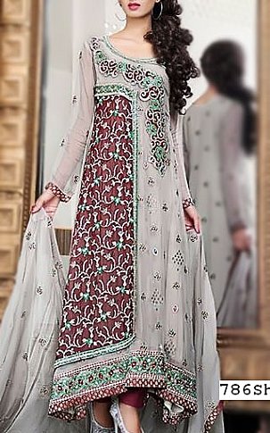  Grey/Mauve Chiffon Suit | Pakistani Party Wear Dresses USA- Image 1