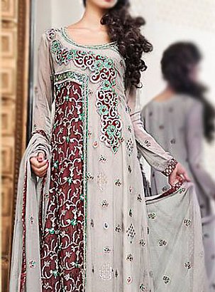  Grey/Mauve Chiffon Suit | Pakistani Party Wear Dresses USA- Image 2