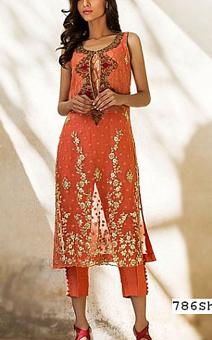  Island Orange Chiffon Suit | Pakistani Party Wear Dresses USA- Image 1