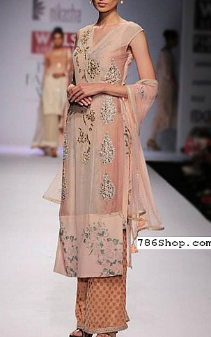  Peach Chiffon Suit | Pakistani Party Wear Dresses- Image 1