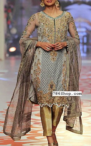  Grey Chiffon Suit | Pakistani Party Wear Dresses- Image 1