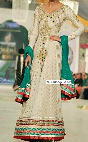  Off-white Chiffon Jamawar Suit | Pakistani Party Wear Dresses USA- Image 1