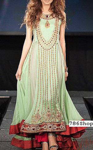  Mint Green Chiffon Suit | Pakistani Party Wear Dresses- Image 1