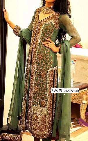  Green Chiffon Suit | Pakistani Party Wear Dresses- Image 1