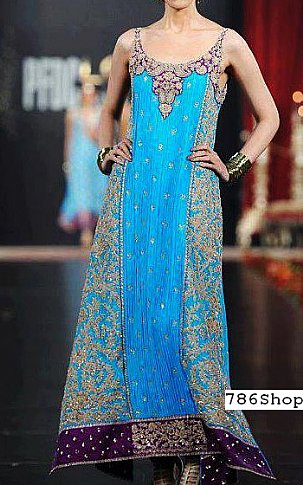  Turquoise Chiffon Suit | Pakistani Party Wear Dresses- Image 1