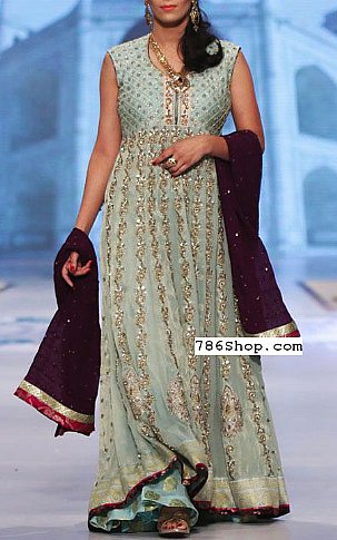  Light Sea Green Chiffon Suit | Pakistani Party Wear Dresses- Image 1