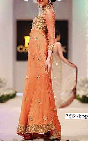  Peach Chiffon Suit | Pakistani Party Wear Dresses USA- Image 1