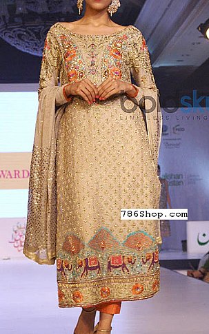  Light Golden Chiffon Suit | Pakistani Party Wear Dresses- Image 1