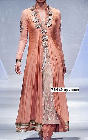  Peach Chiffon Suit | Pakistani Party Wear Dresses- Image 1