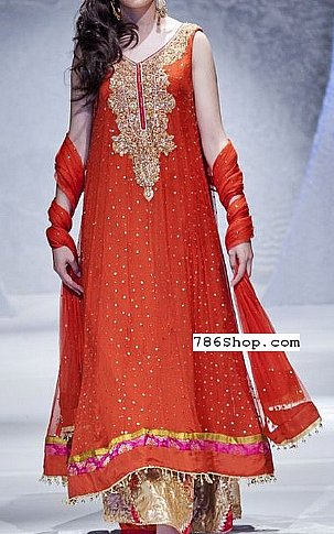  Crimson Chiffon Suit | Pakistani Party Wear Dresses- Image 1