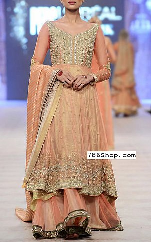  Peach Chiffon Suit | Pakistani Party Wear Dresses- Image 1