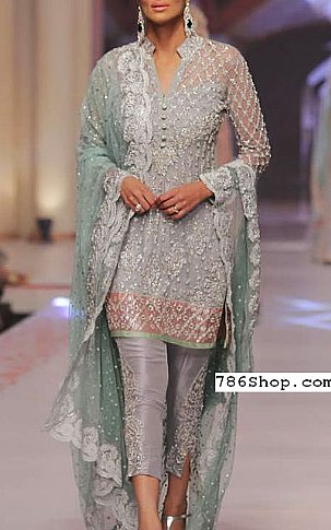  Grey Chiffon Suit | Pakistani Party Wear Dresses- Image 1