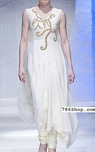  White Chiffon Suit | Pakistani Party Wear Dresses- Image 1