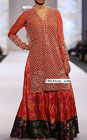  Red Chiffon Suit | Pakistani Party Wear Dresses- Image 1