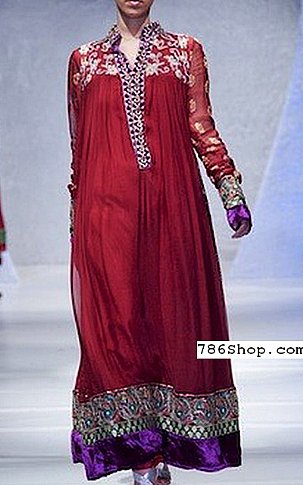  Magenta Chiffon Suit | Pakistani Party Wear Dresses- Image 1