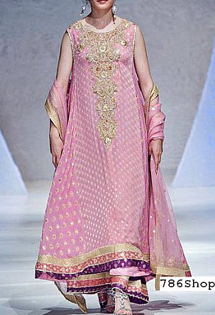  Pink Jamawar Chiffon Suit | Pakistani Party Wear Dresses- Image 1
