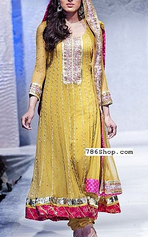  Yellow Chiffon Suit | Pakistani Party Wear Dresses- Image 1