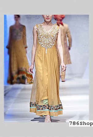  Mustard Net Suit | Pakistani Party Wear Dresses- Image 1