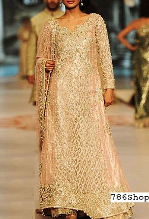  Peach Chiffon Suit | Pakistani Party Wear Dresses- Image 1