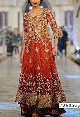  Rust Chiffon Suit | Pakistani Party Wear Dresses- Image 1