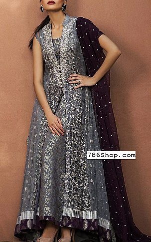  Grey Chiffon Suit | Pakistani Party Wear Dresses- Image 1