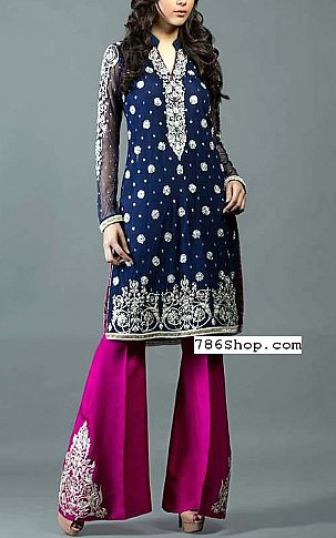  Blue/Pink Chiffon Suit | Pakistani Party Wear Dresses- Image 1